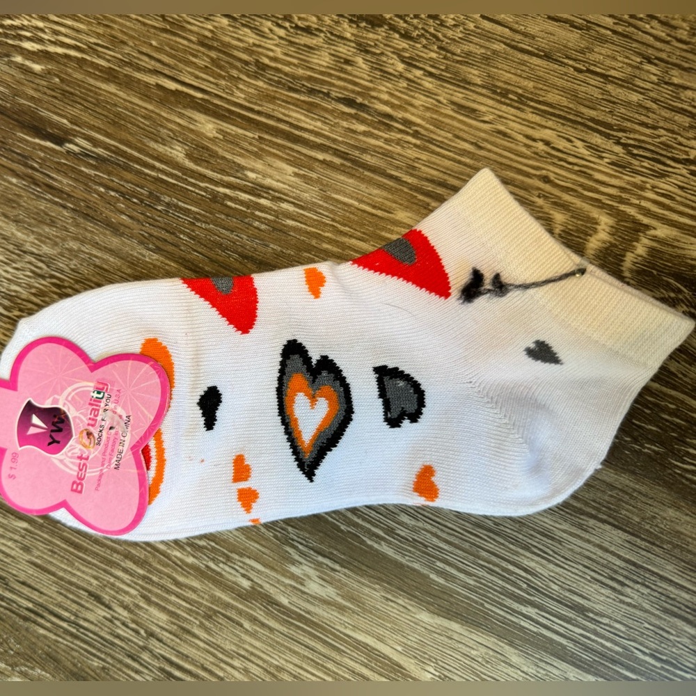 White and Orange Heart Pattern Socks